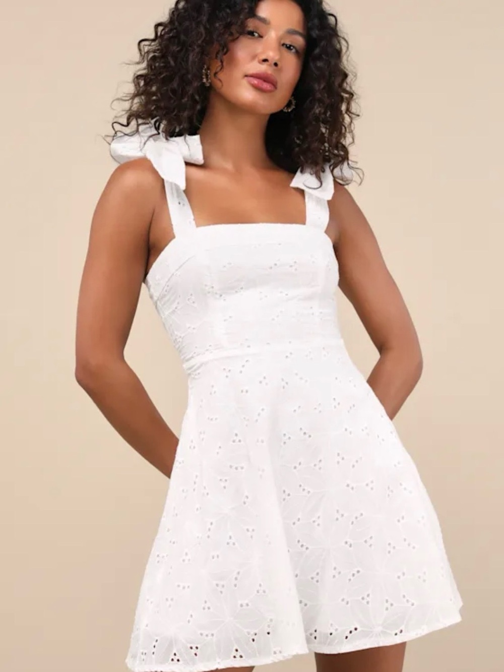White Eyelet Tie-Shoulder Sundress